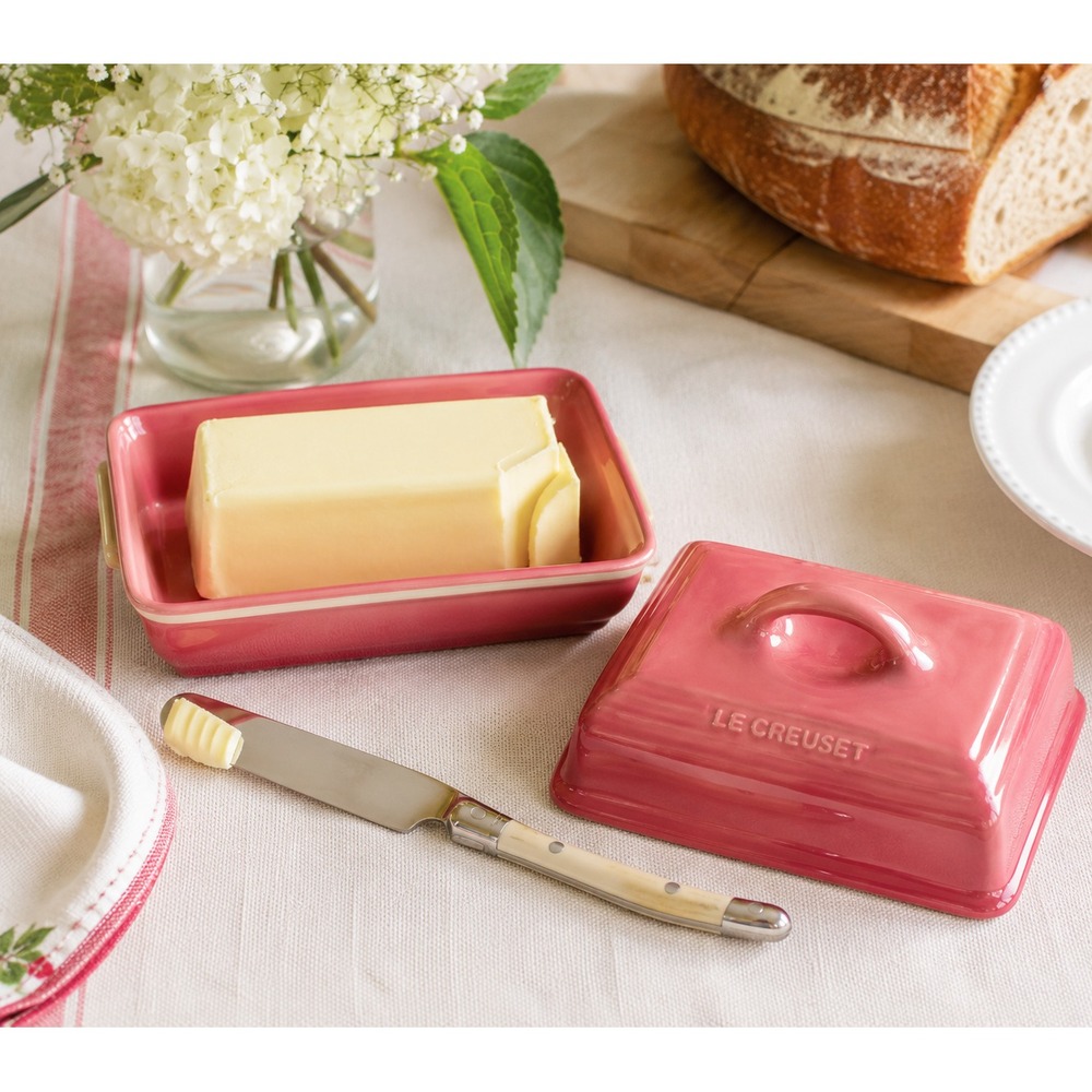 Le Creuset Stoneware Butter Dish Rose Quartz Pink Chambray Kitchenware NEW